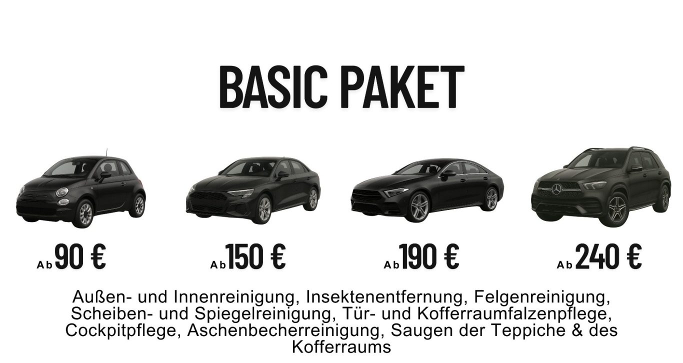Preiße Vier Autos in unterschiedlichen Größen und Preisen, von 80 € bis 240 €.